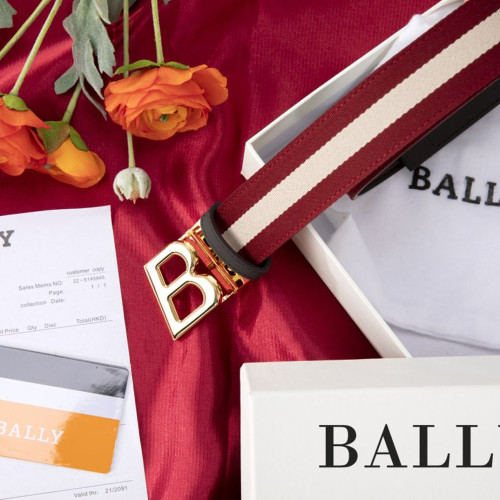 발리 스트라이프 버클 B로고 벨트