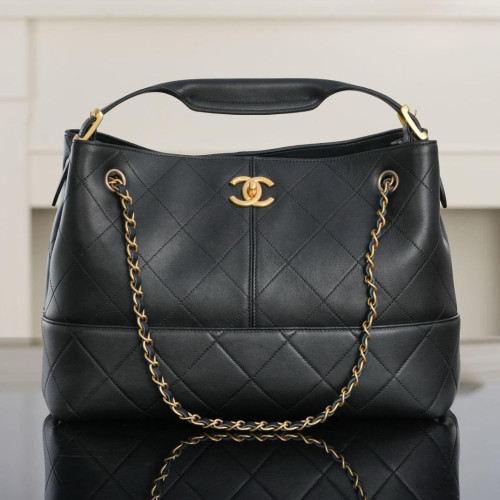 샤넬 스몰 쇼핑백 스웨이드 카프스킨 램스킨 & 골드 메탈 올블랙 AS5634(팬더샵)